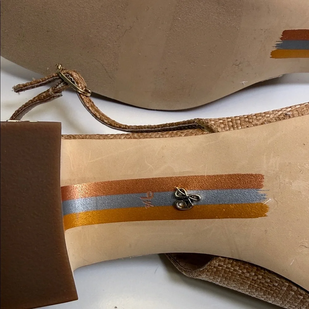 Sam Edelman Terra Tan Woven Slingback Block Heels - Picture 7 of 9